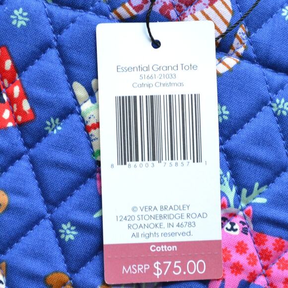 NWT Vera Bradley Cats Holiday Christmas Tote Bag - Picture 3 of 4